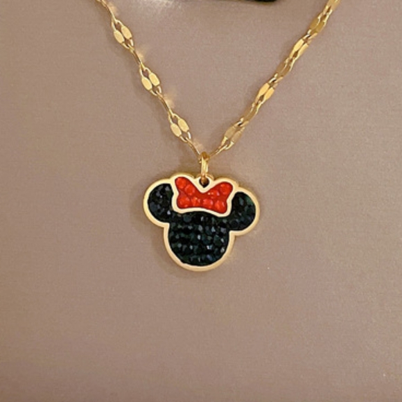 Women's Jewelry - 2/$25 New Minnie Mouse Style Black and Red Crystal Necklace in Gold Tone